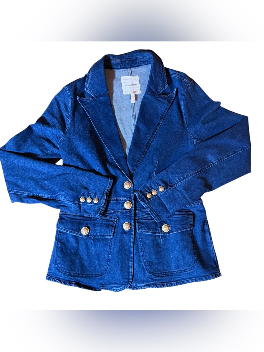 Avec Les Filles Blue Denim Blazer with Gold Buttons